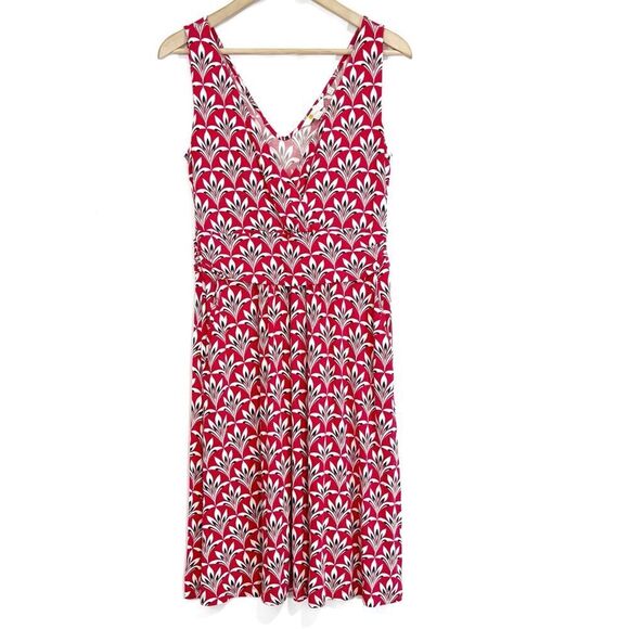 Boden Womens Effie Palm Print Stretch Jersey Dress Sleeveless US 8 Red White - Picture 2 of 10